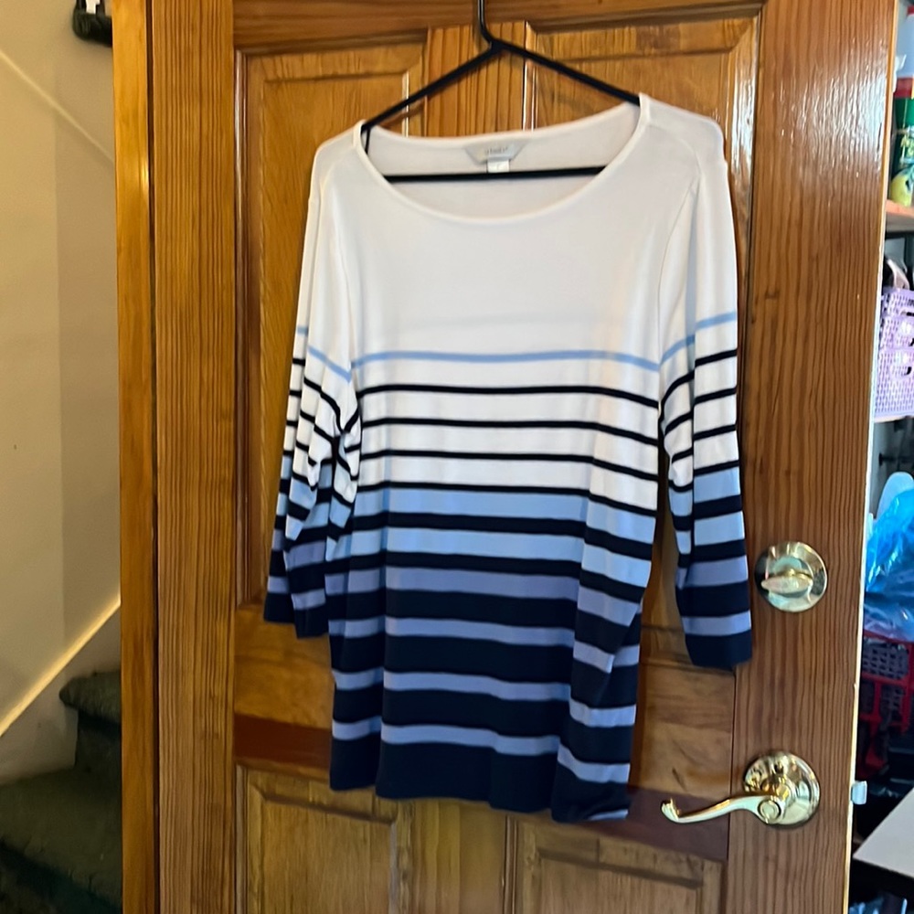 CJ Banks white and blue striped shirt size x